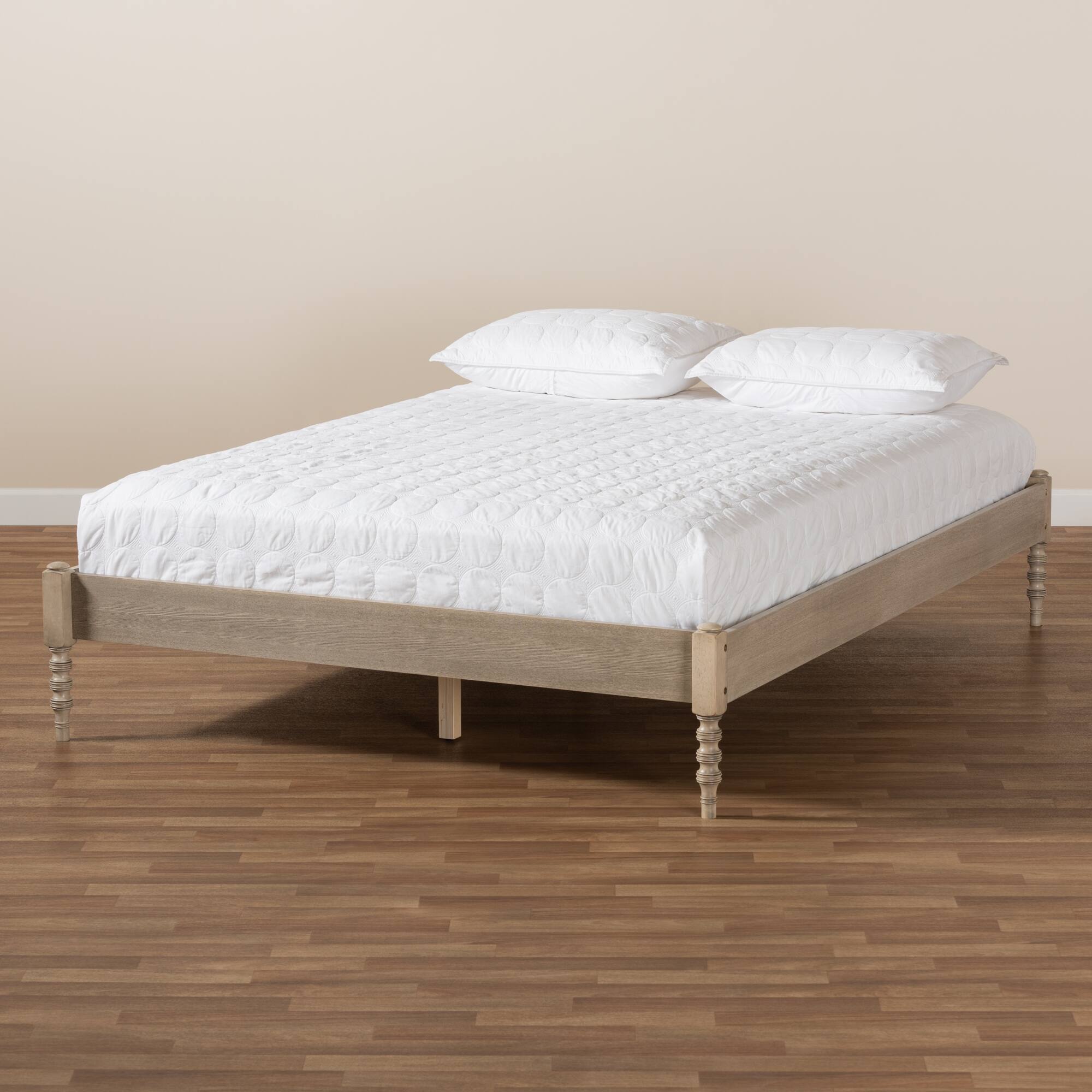Alt View 2. Baxton Studio - Cielle French Bohemian Antique White Oak Finished Wood Platform Bed Frame - Antique White.