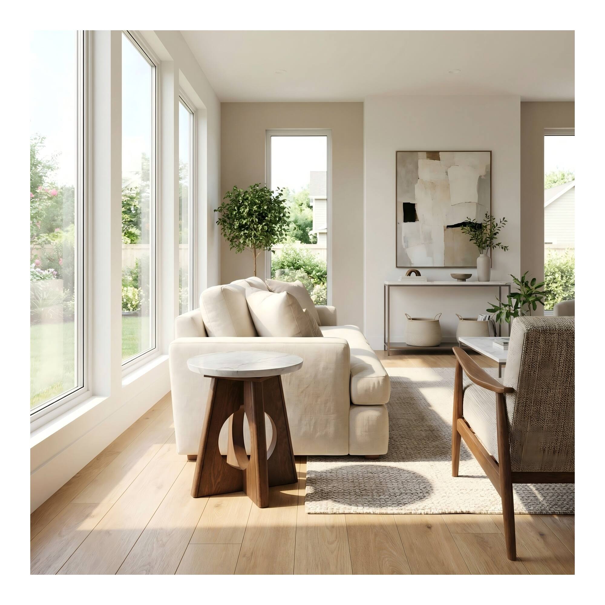 Alt View 3. Boyel Living - Round Marble-Top End Table with Sculptural Wood Base - White/Brown.