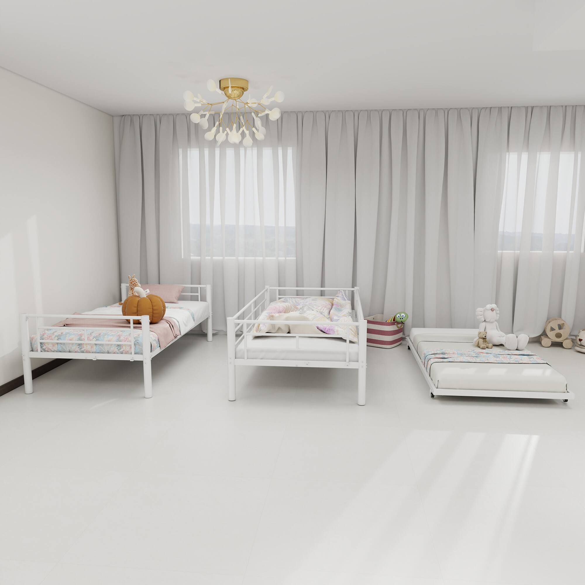 Angle. GOODSILO - Heavy-Duty Twin Over Twin Bunk Bed with Safety Rails and Ladder, Sturdy Metal Frame for Kids and Teens - White.