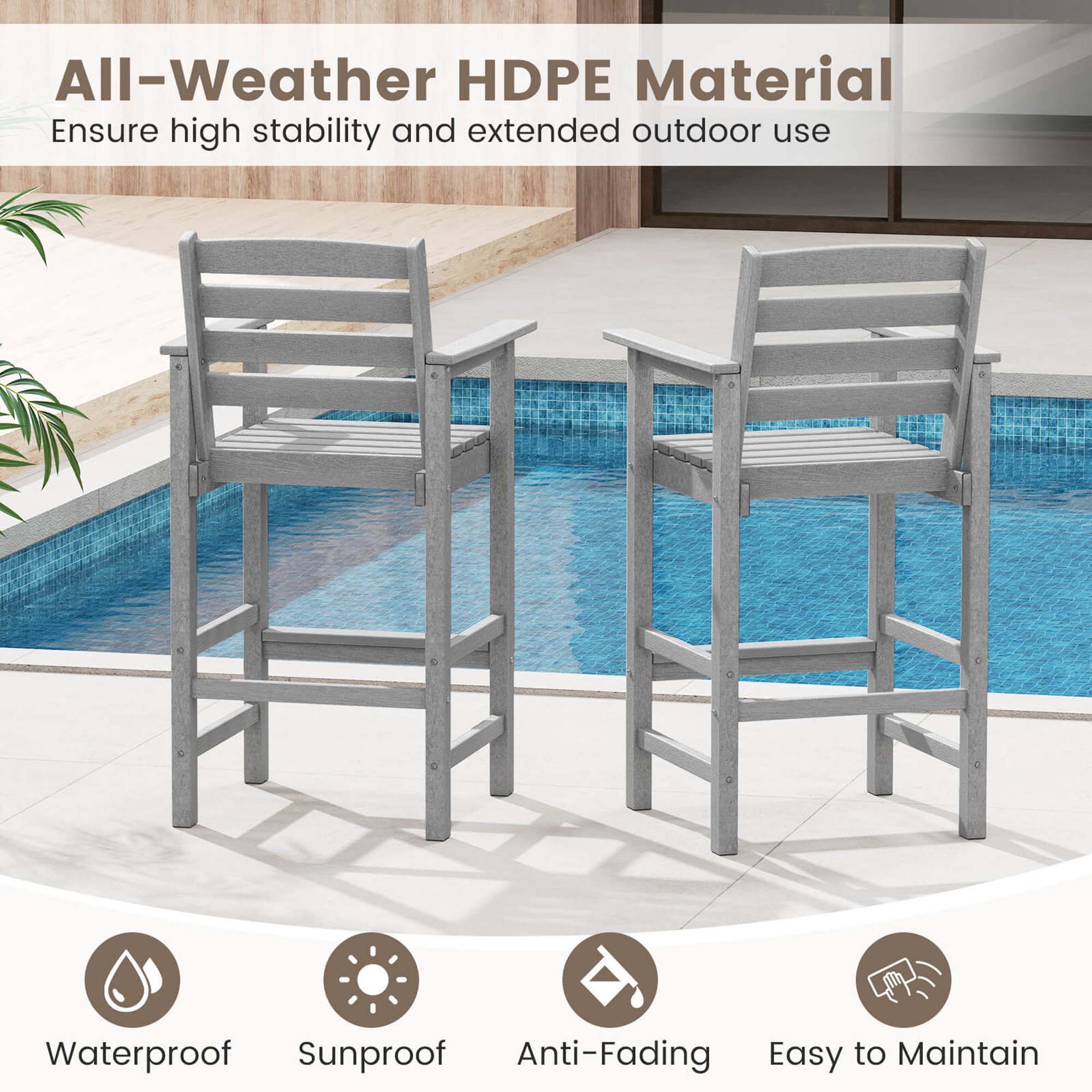 All-Weather HDPE Material: Ensure high stability and extended outdoor use. Waterproof, Sunproof, Anti-Fading, Easy to Maintain.