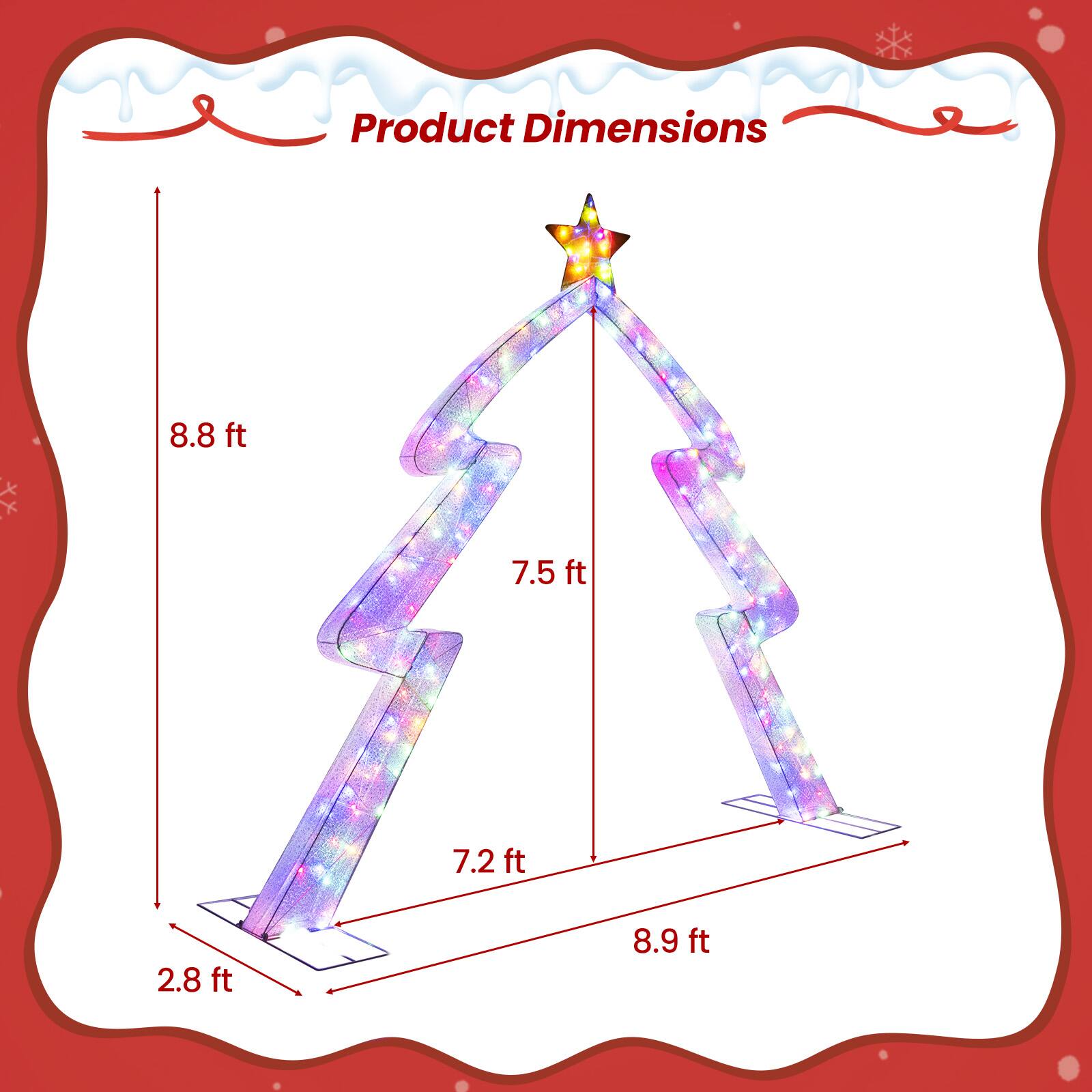 Alt View 2. Gymax - Gymax 8.8 FT Christmas Tree-shaped Archway w/Top Star Adjustable LED LightsZip Ties  Outdoor - White.