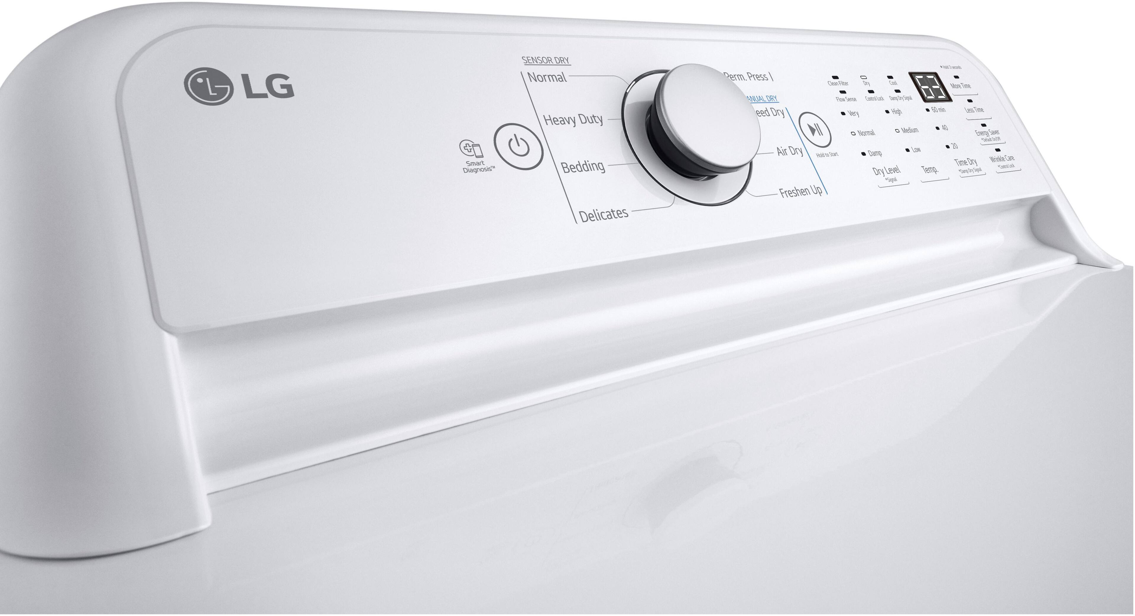 LG Smart Diagnosis

SENSOR DRY

- Normal
- Heavy Duty
- Bedding
- Delicates
- Perm. Press

Item/Press

- Air Dry
- Damp Dry
- Dry Level
- Temp.
- Freshen Up