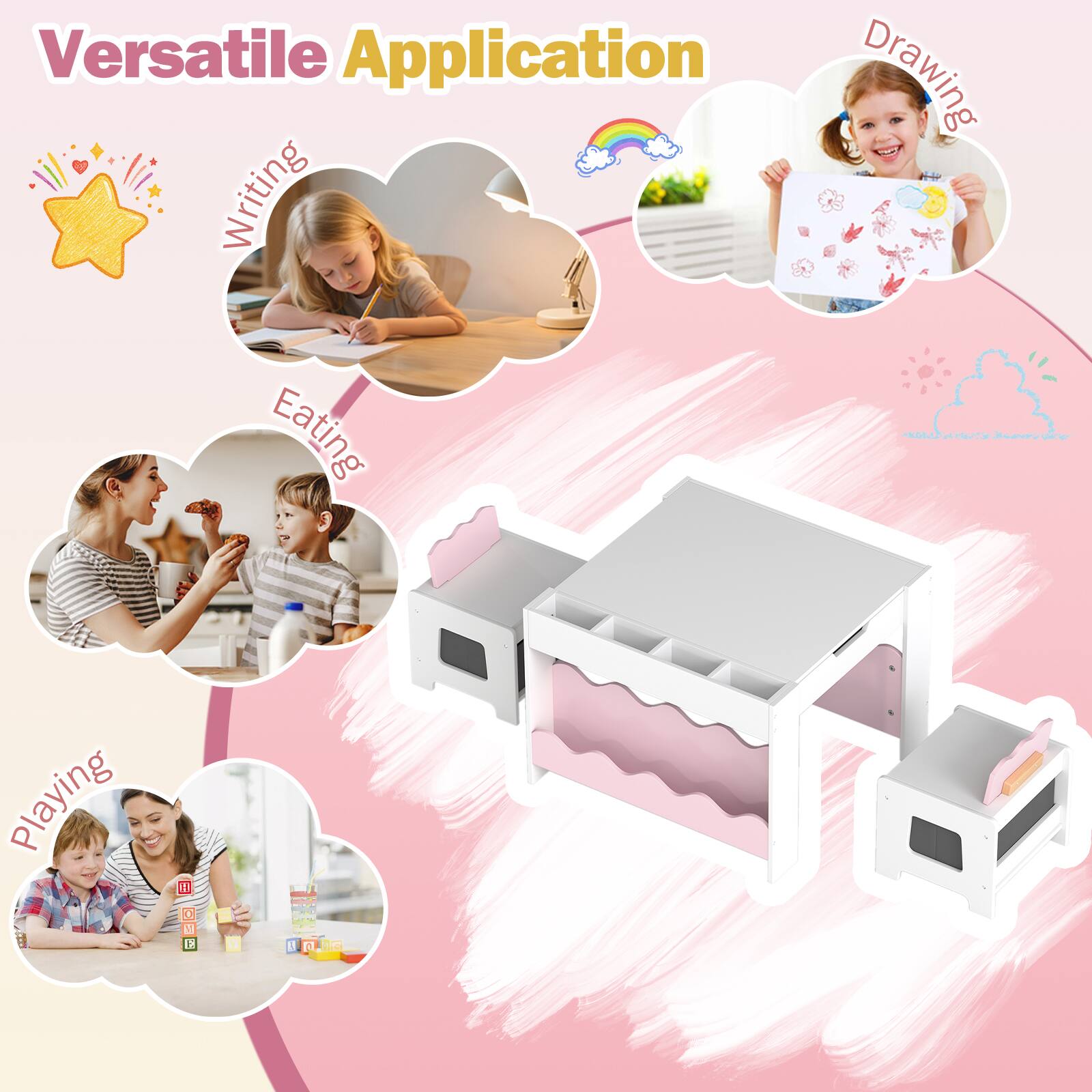 Versatile Application  
- Writing  
- Drawing  
- Eating  
- Playing