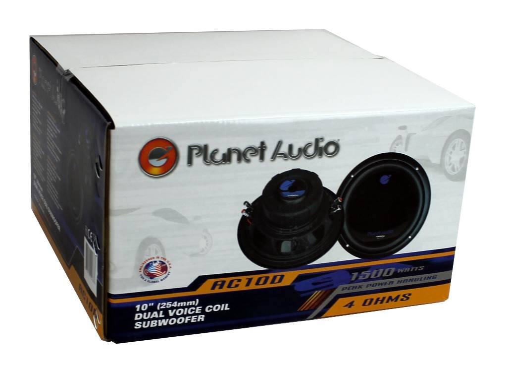Planet Audio  
AC100  
10" (254mm) Dual Voice Coil Subwoofer  
1500 Watts Peak Power Handling  
4 Ohms