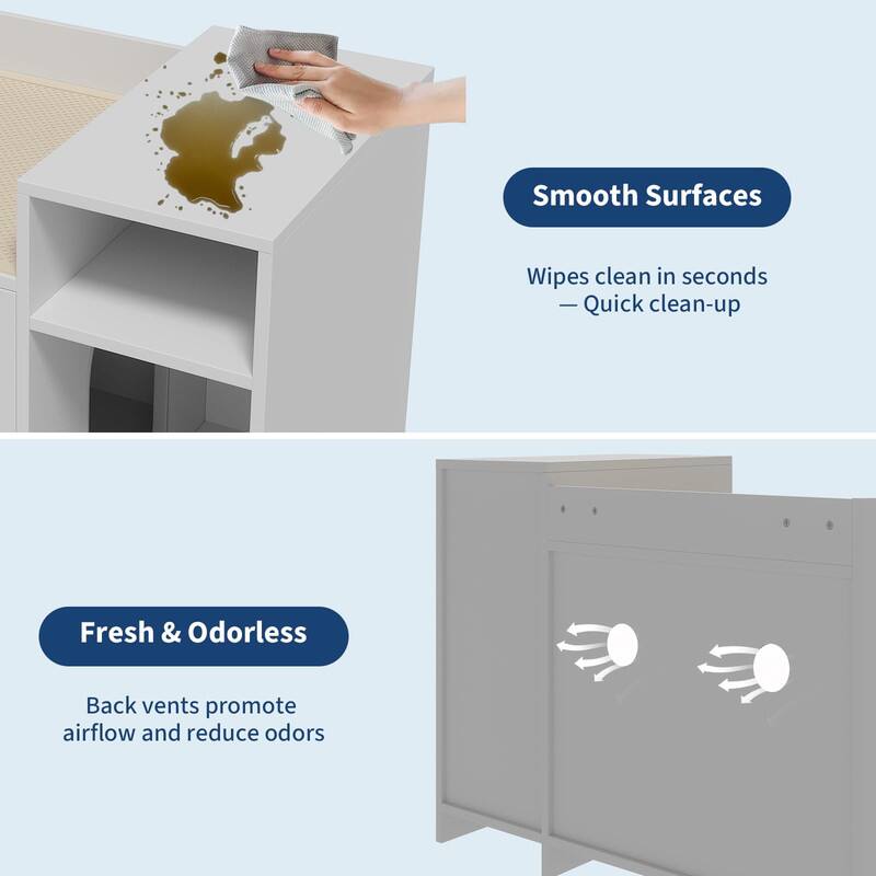 Smooth Surfaces  
Wipes clean in seconds  
— Quick clean-up  

Fresh & Odorless  
Back vents promote airflow and reduce odors