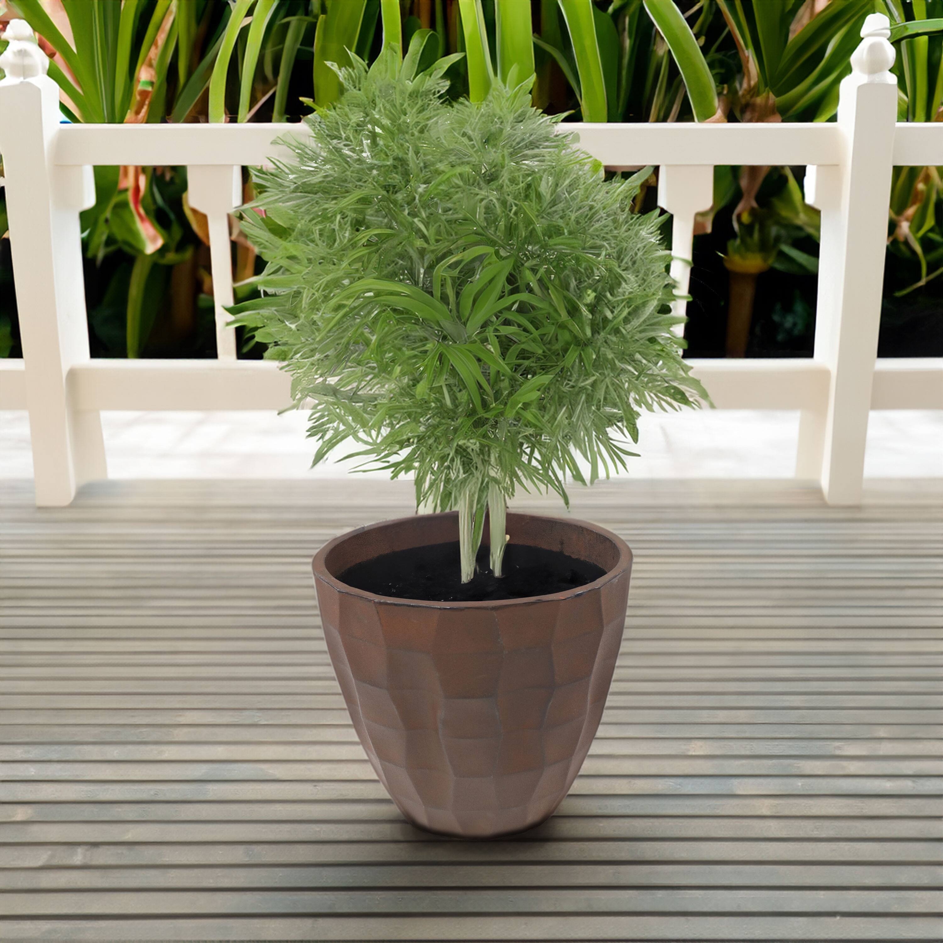 Alt View 1. Sunnydaze - 15.75 in Pebbled Polyresin Outdoor Planter - Dark Brown.