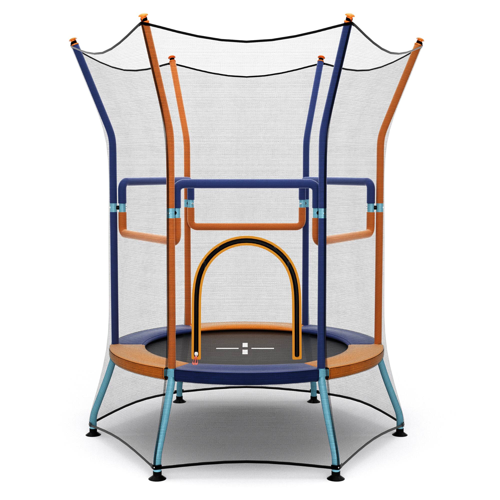 Alt View 9. Gymax - Gymax Kids Mini Trampoline w/ 59'' Higher Enclosure Net Seamless Jumping Mat Zipper Door Orange & Blue - Orange, Blue.