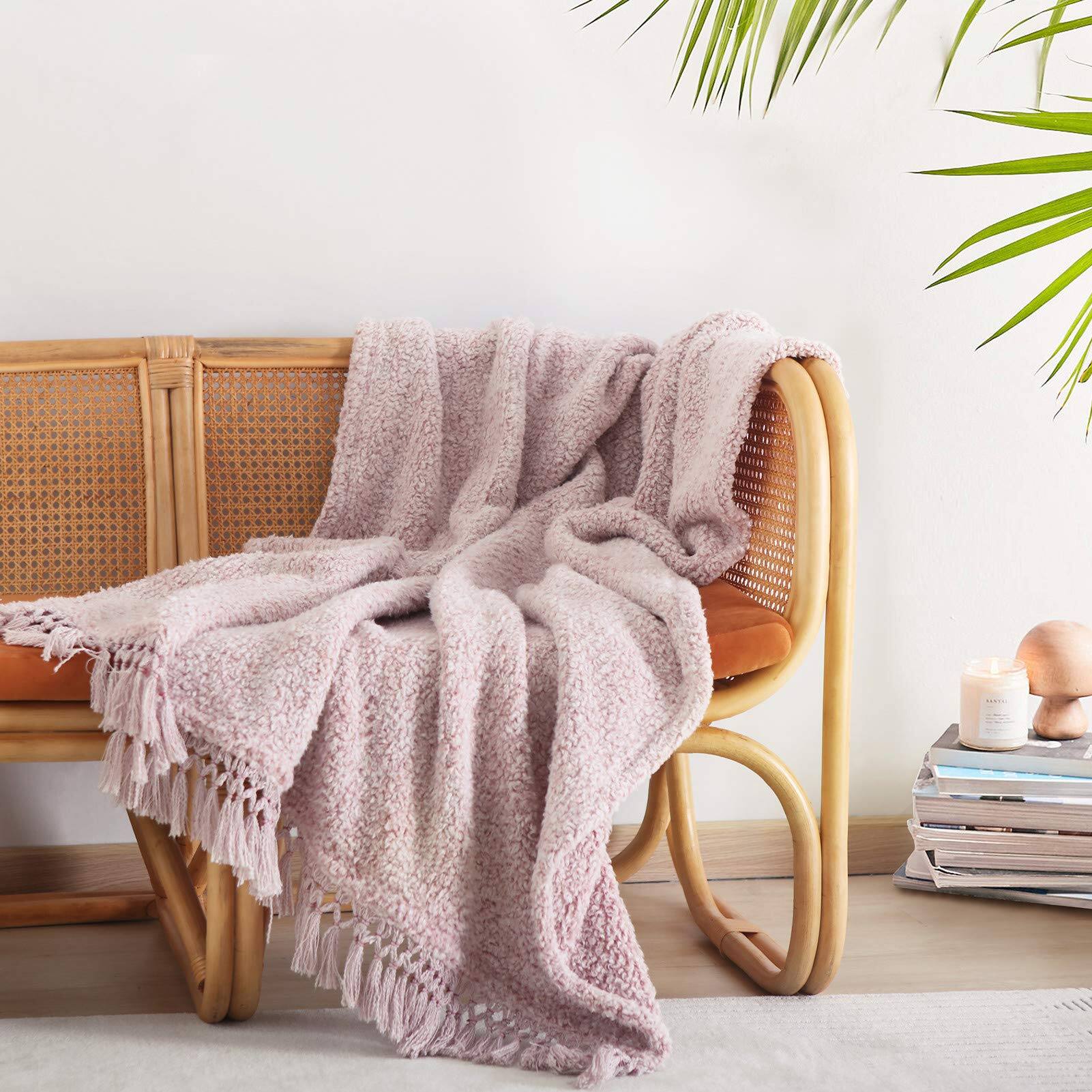 Dusty Rose With Tassel Throw-50'' x 60''
