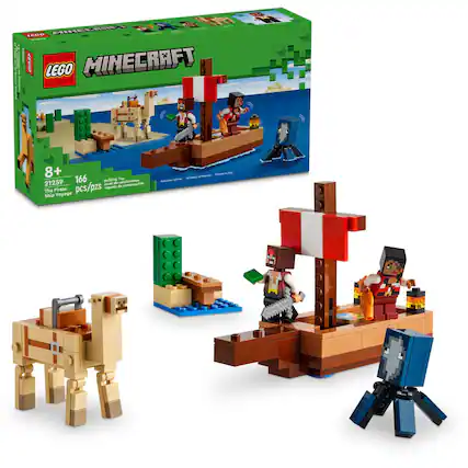| : FSE FE AAU. 08+ LEGO MINECRAFT 8+ 166 Building Tey 21259 2 - nron consfrpscin pcs/pzs Ingriste de The Pirate Ship Veyage - - - - - Bme - - - - -