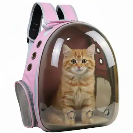 Front. ProMounts - Breathable Transparent Pet Carrier for Cats & Small Dogs, Pink Space Capsule Travel Bag Backpack - Pink.