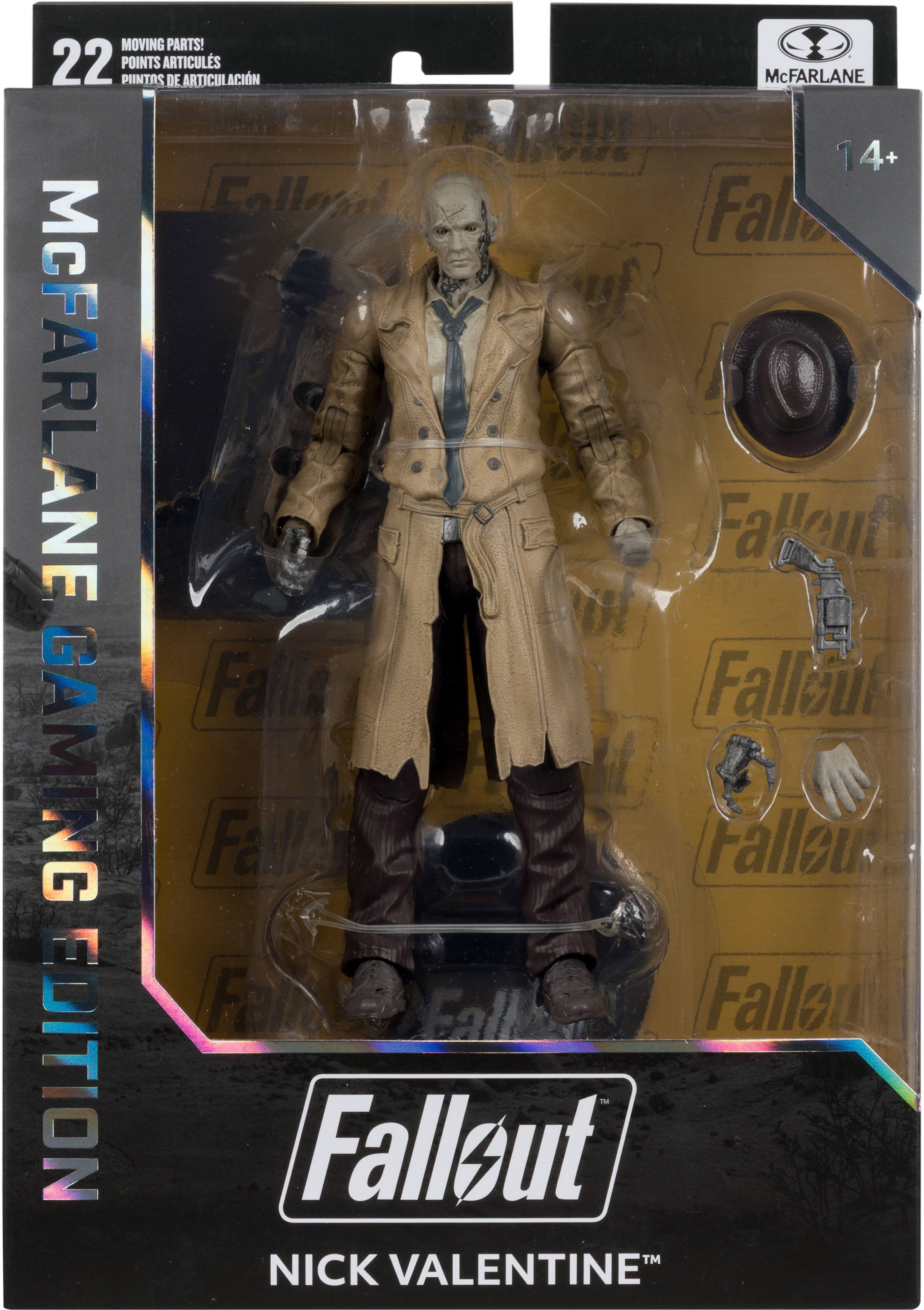 MOVING PARTS!  
22 POINTS ARTICULS  
PUNTOS DE ARTICULACIÓN  
McFARLANE GAMING EDITION  
14+  
Fallo McFARLANE O!  
Falleut Failia Fallouts  
GAMING  
Fall Falleu Fam  
Fallen  
EDITION  
Fallout  
NICK VALENTINE