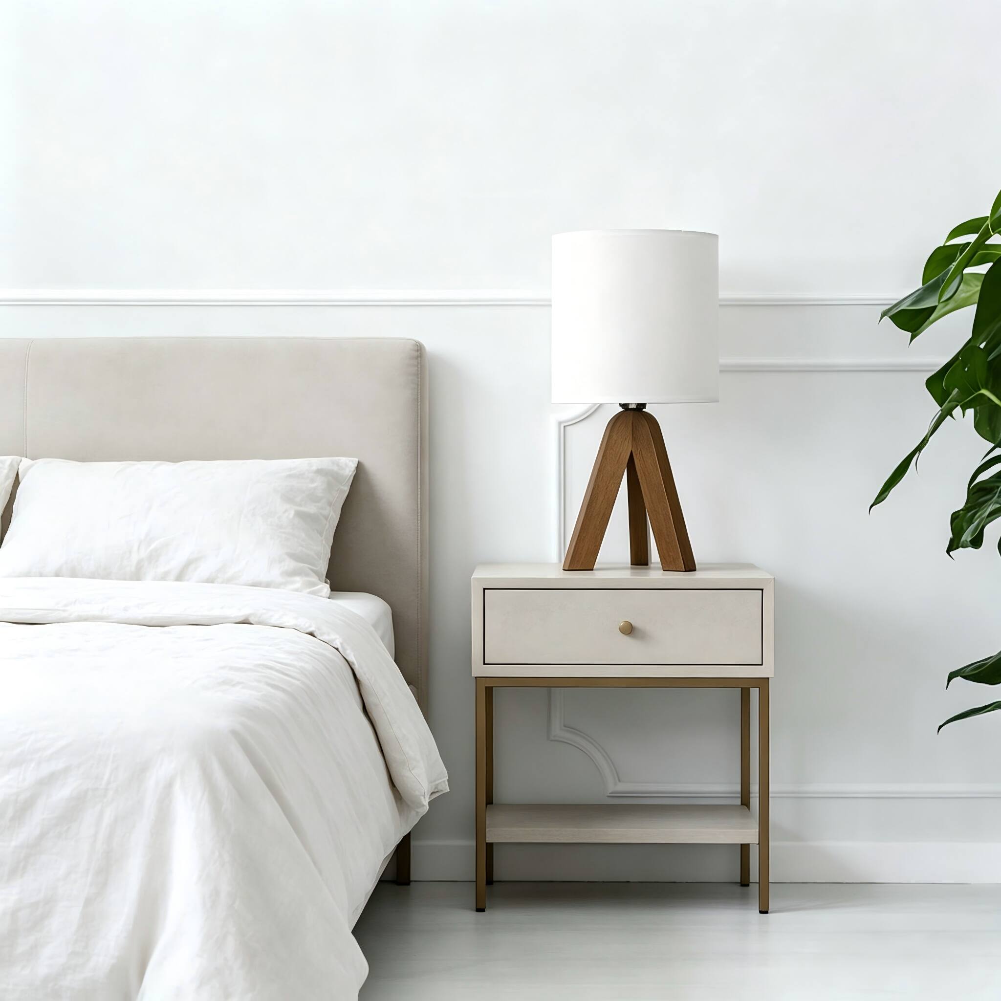 Alt View 2. Oumilen - Set of 2 Wooden Tripod Table Lamps with Linen Shade, 14.37in Tall Bedside Lamp, Bulbs Not Included.