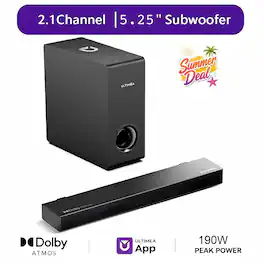 Ultimea - Nova S50 2.1 Sound Bar for TV with Dolby Atmos, Subwoofer, 190W Bass Boost, HDMI eARC - Black
