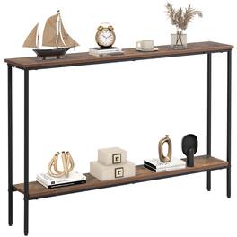 Gymax - 44'' Narrow Entryway Table Console Table w/ Shelf & Dual Anti-Tipping Kits Brown & Black - Rustic Brown, Black