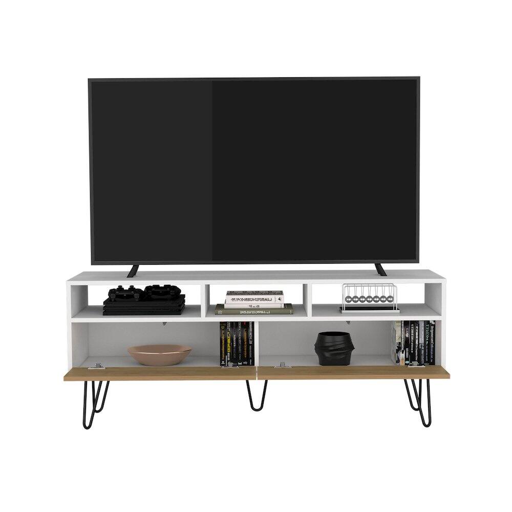 Alt View 1. TuHome - Tori 54" Wide TV Stand White - Natural Oak MDF - White.