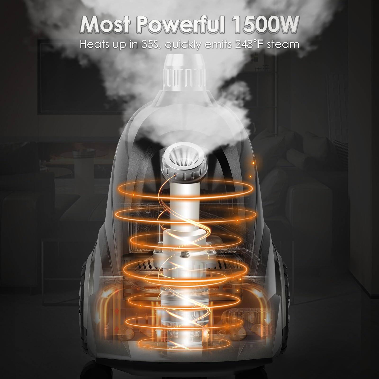 Most Powerful 1500W  
Heats up in 35S, quickly emits 248°F steam
