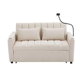 Boyel Living - 55.9 in. Polyester Twin Size Convertible Sofa Bed with USB Ports and Side Pockets - Beige