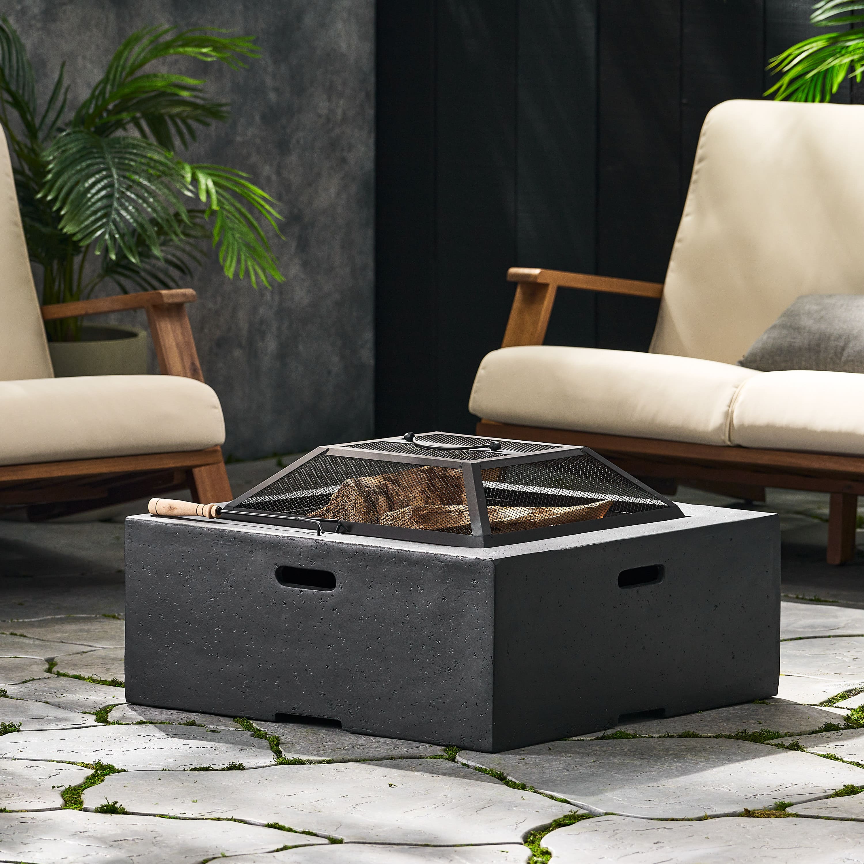Mondawe - 29" Square MgO Wood- Burning Fire Pit - Dark Gray