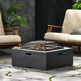 Mondawe - 29" Square MgO Wood- Burning Fire Pit - Dark Gray