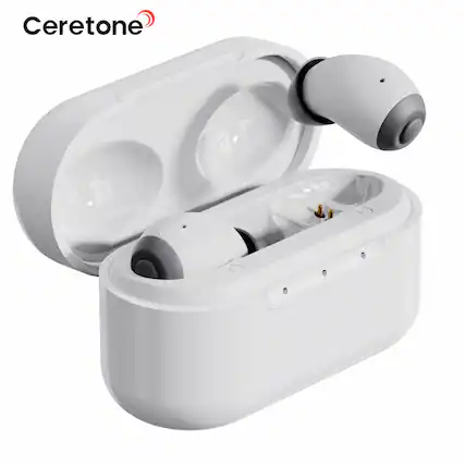 Front. Ceretone - Style OTC Hearing Aid – Clear Sound with Noise Reduction, Ergonomic Fit, Sleek Modern Design, Water & Dust Resistant - White.