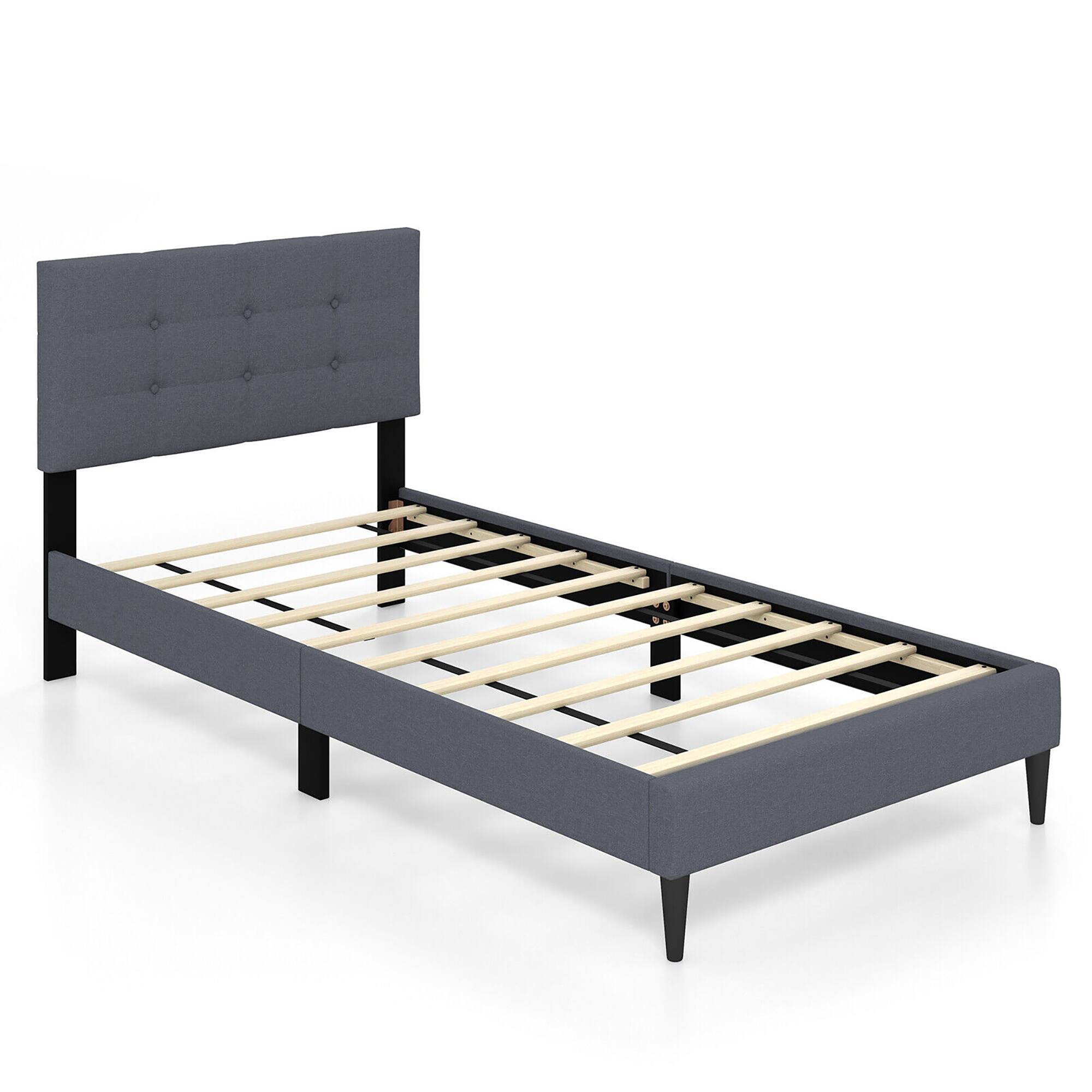 Alt View 9. Gymax - Gymax Twin Upholstered Platform Bed Mattress Foundation Button Tufted Headboard Gray - Gray.
