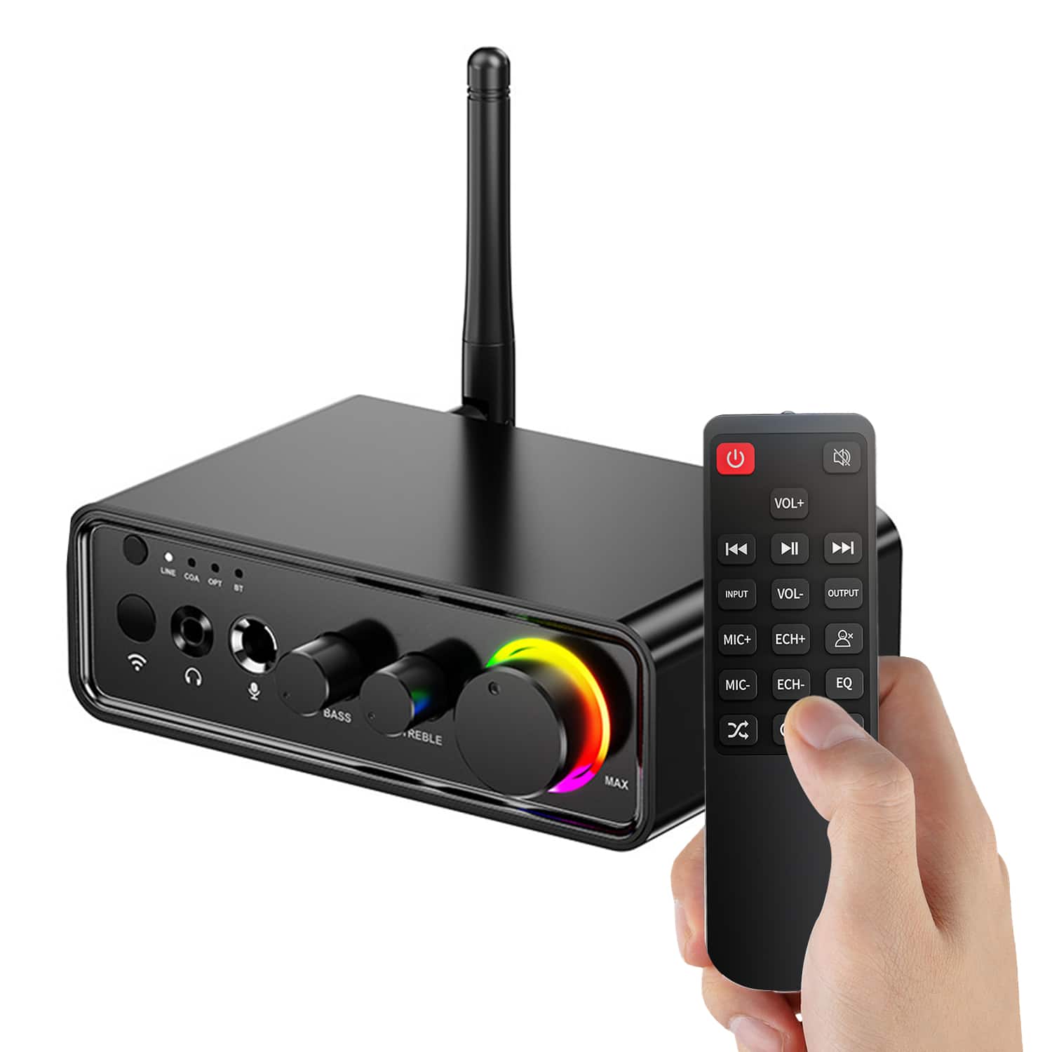 Skanty Furniture - Multichannel Amplifier 200W, 2 Channels, Bluetooth DSP Car Audio with remote control, RCA/AUX Port, Bass/Treble adjust