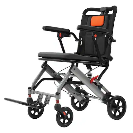 Front. Acekool - 10 inch Ultra-Lightweight Foldable, Portable Transport Wheelchair with Locking Handbrake - Black+Orange.