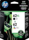 HP - 62XL/62 Multipack Ink Cartridges, 2/Pack (N9H67FN#140) - Black|Tri-color