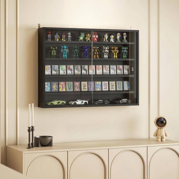 Alt View 1. PULUZ - 5-Tier Display Cabinet, Wall-Mounted Display Case with 2 Glass Doors and Adjustable Shelves - Jet Black.