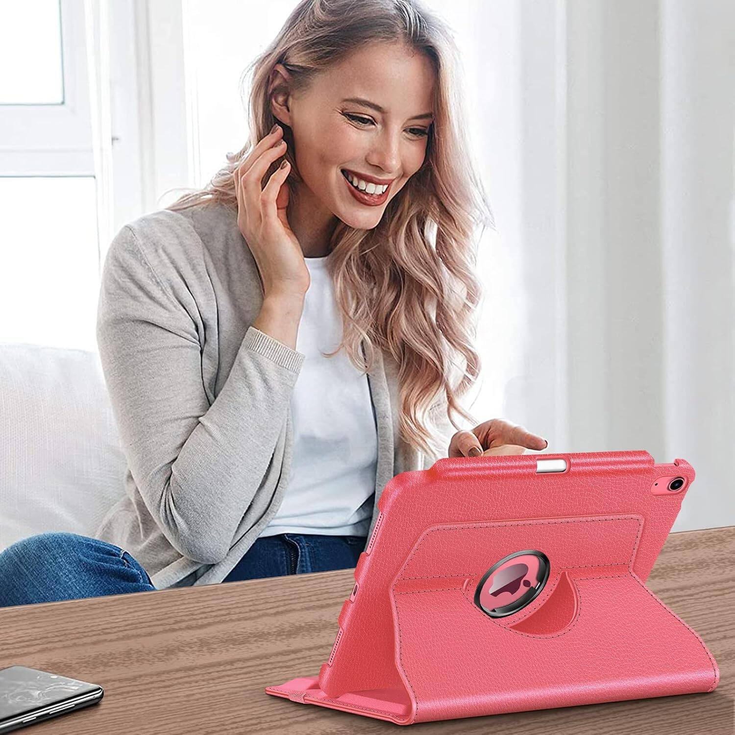 Alt View 3. Fintie - Rotating Case for iPad (A16) 11-inch 2025 and iPad 10th Gen 10.9 inch 2022, 360° Swivel Stand Magnetic Shockproof Cover - Pink.