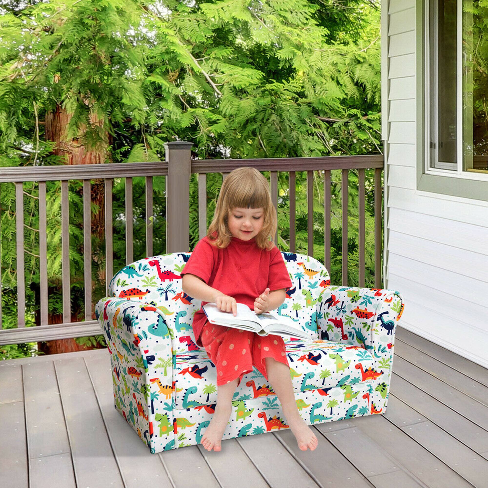 Alt View 9. Costway - Costway Double Kids Dinosaur Sofa Children Armrest Couch Upholstered Chair Furniture - Multicolour.