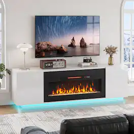 Pinmoco - 70" Electric Fireplace TV Stand, 36" Fireplace Entertainment Center with RGB Lights, TV Stand Fits up to 80" - White