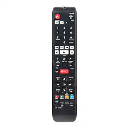 FUNCTION TV SOURCE RECEIVER SLEEP BD TV 1 2 3 4 5 6 7 DBC M 8 0 9 TIILE MEMU POPUP |44 - " + VOL MUTE SW LEVEL TUNING CH HOME REPEAT NETFLX TOOLS INFO I RETURN C EXIT FOR MOIST A B C D SART SEARCH 20-+30 & SOUND HUB Viater PRADORA SUBTITLE SOUND P EVECT AM59-02402A