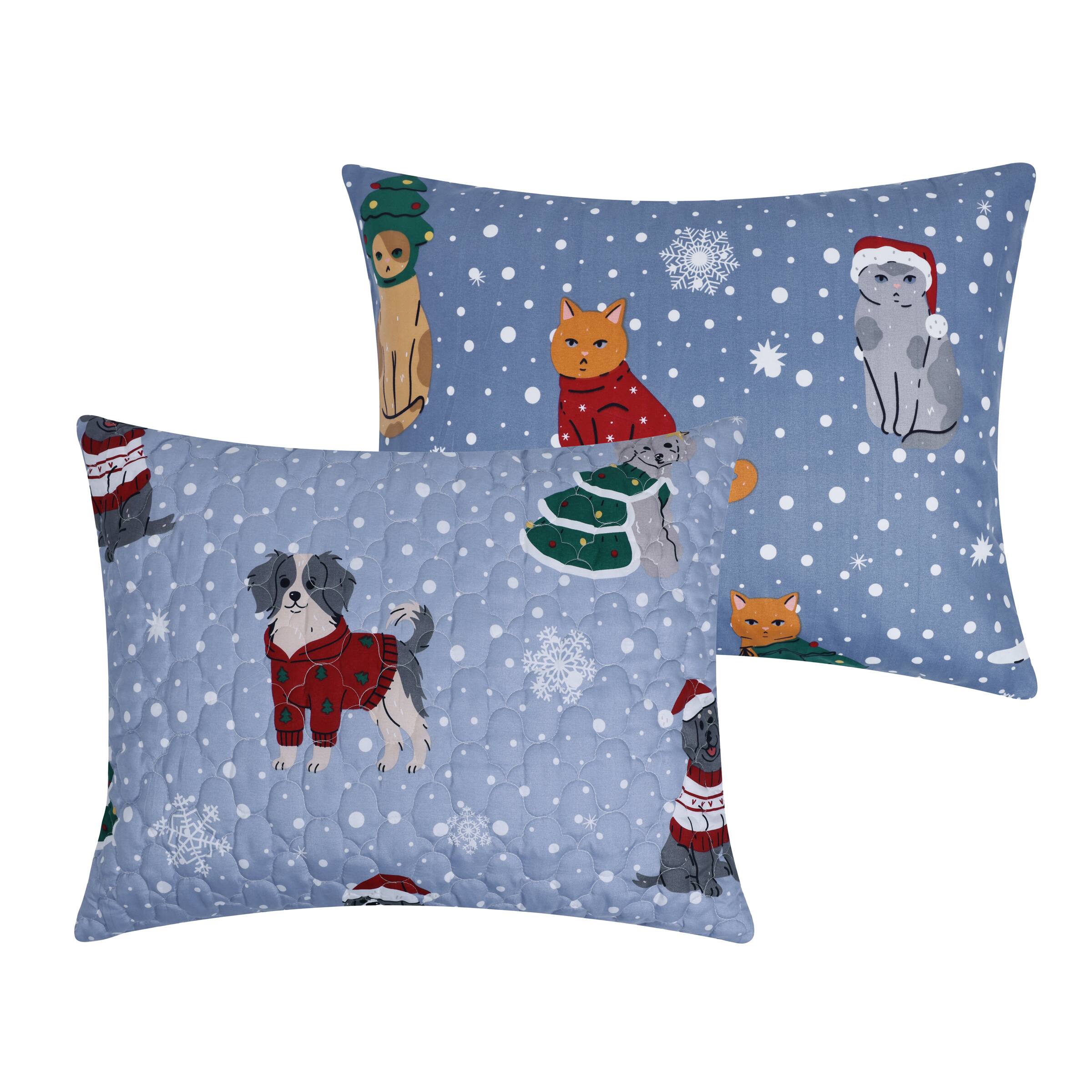 Front. BreeBe - Winter Whiskers Sham King - Blue.