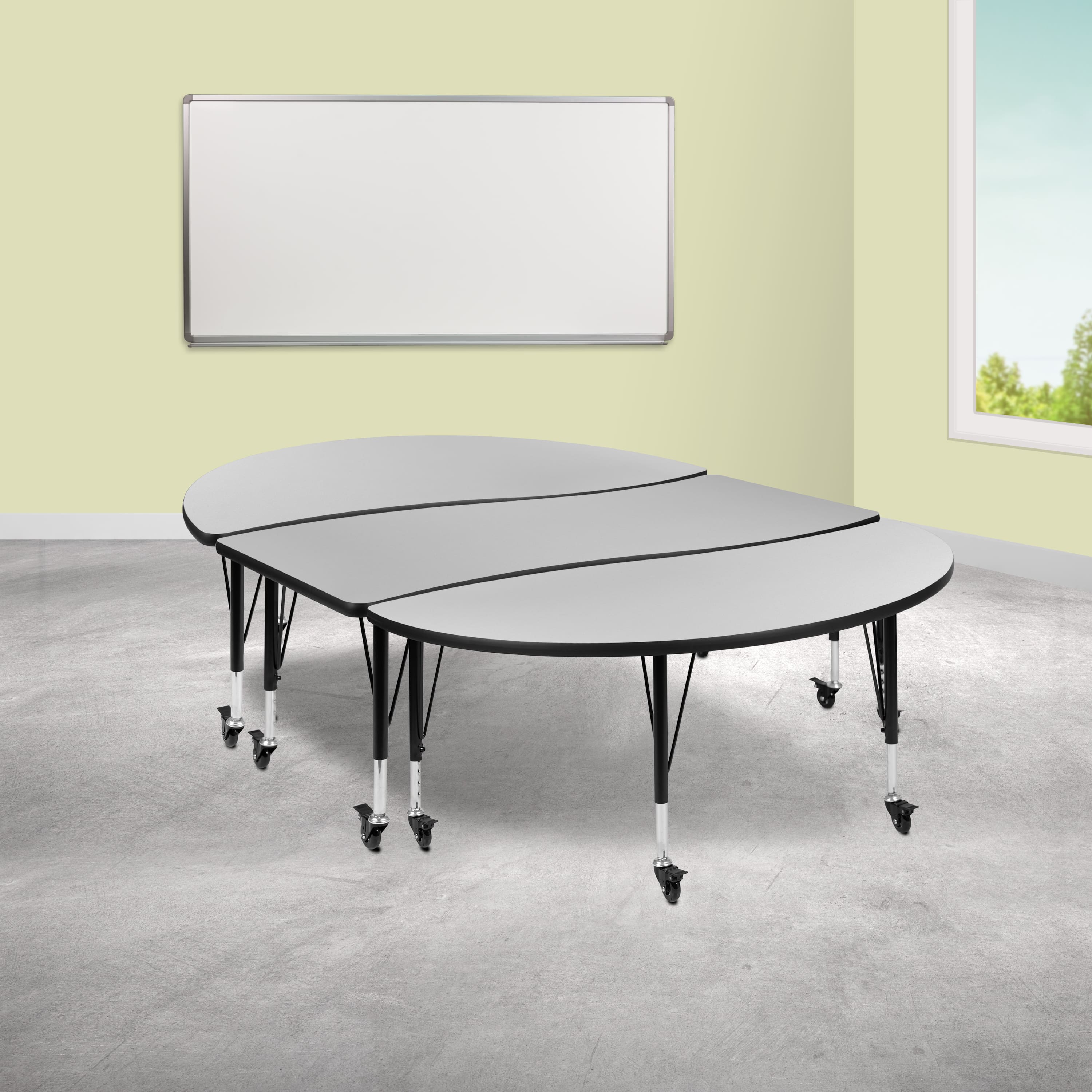 "Emma + Oliver - 3PC Mobile 86"" Oval Wave Collaborative Grey Kids Adjustable Activity Table Set - Gray" price history on PriceWatchPro