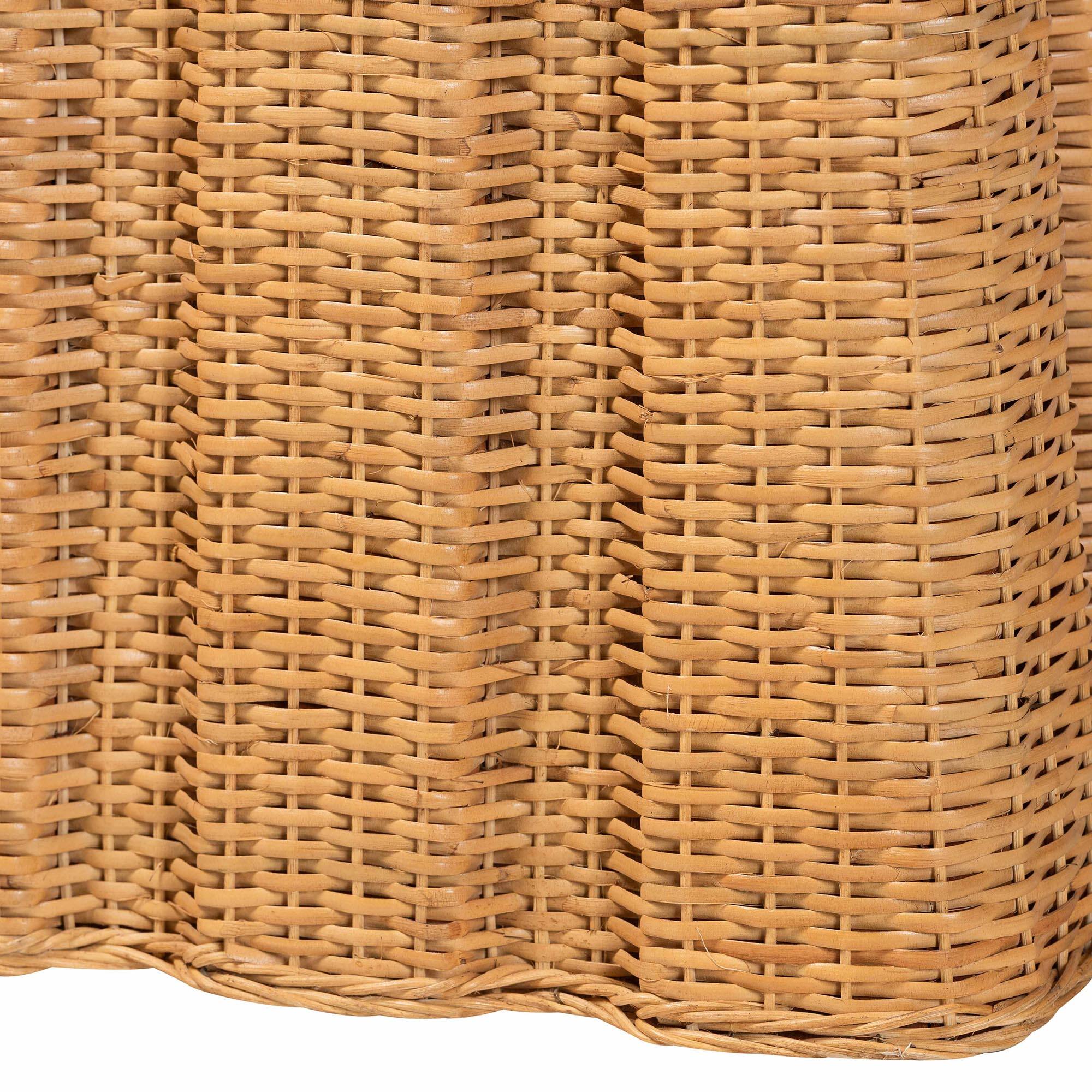 Alt View 1. bali & pari - Andrea Natural Rattan Console Table - Handwoven Wicker Accent Table with Pleated Skirt, Boho Coastal Decor - Light Honey.