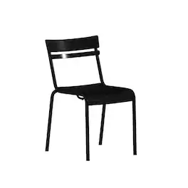 Emma + Oliver - Rennes Armless Powder Coated Steel Stacking Dining Chair with 2 Slat Back for Indoor-Outdoor Use - Black