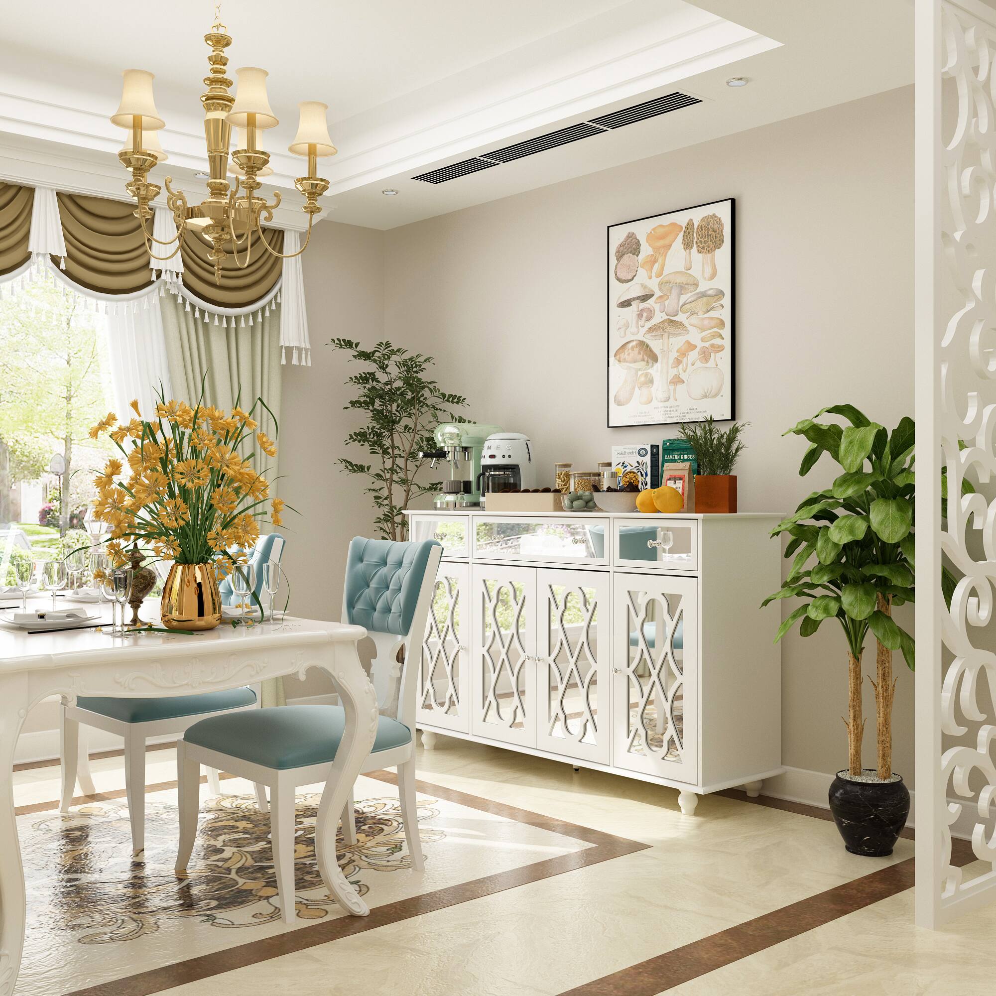 Alt View 8. Famapy - Mirrored Carved Sideboard Cabinet, Decorative Storage Buffet for Dining Room or Living Room - White.