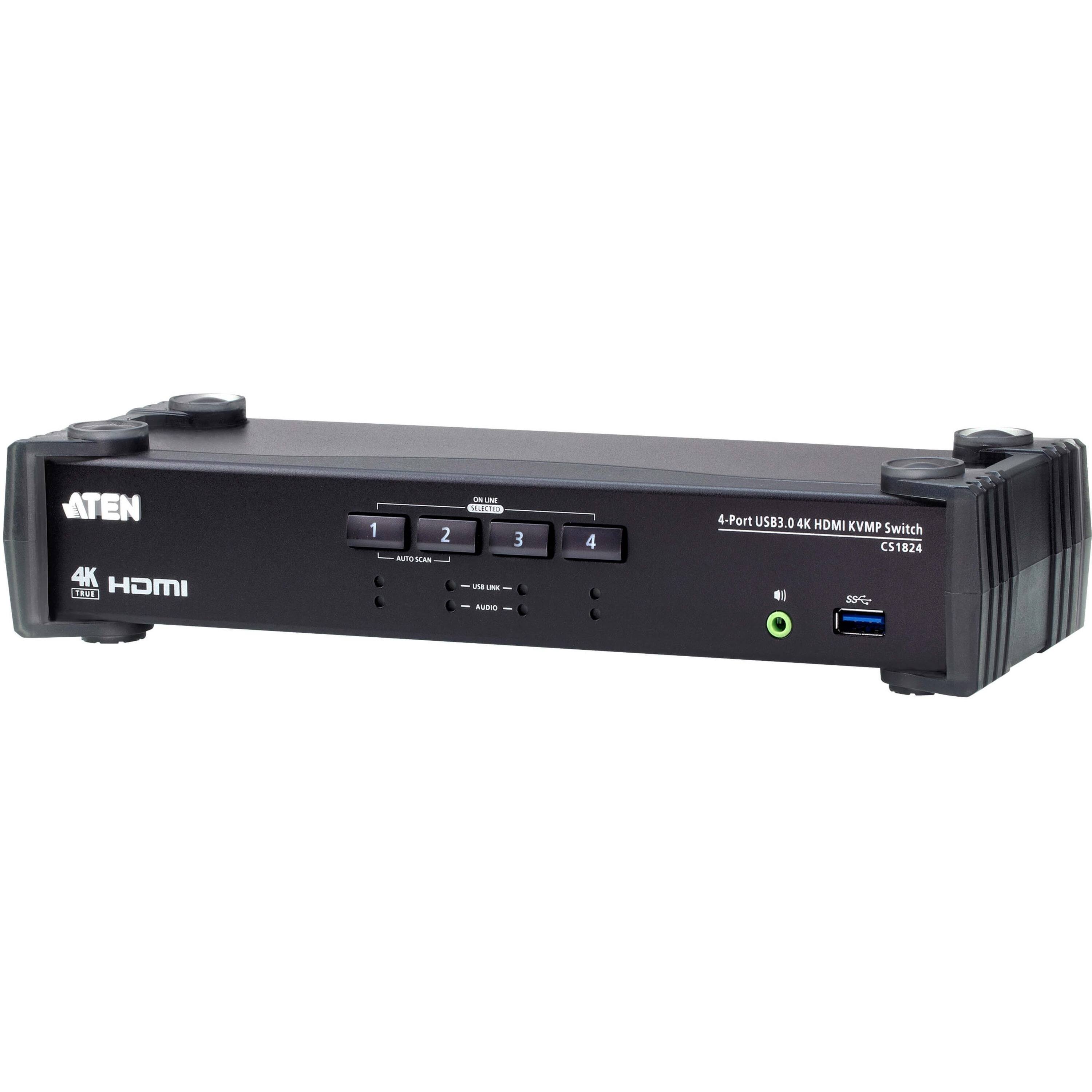 ATEN 4K HDMI TRUE  
1  
2 AUTO SCAN  
ON  
NE SELECTED  
3  
4  
4-Port USB3.0 4K HDMI KVMP Switch CS1824