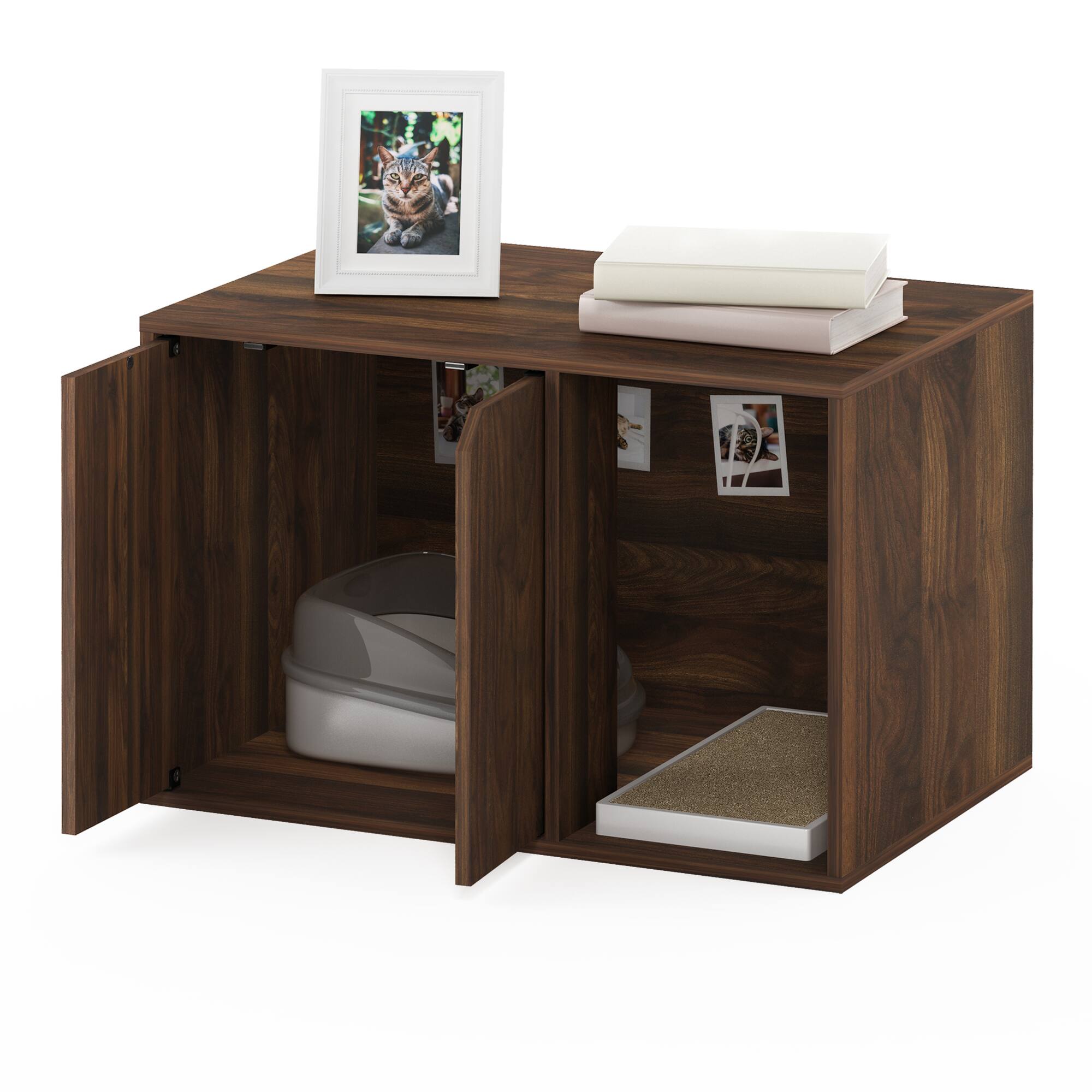 Alt View 3. Furinno - Peli Small Litter Box Enclosure - Columbia Walnut.