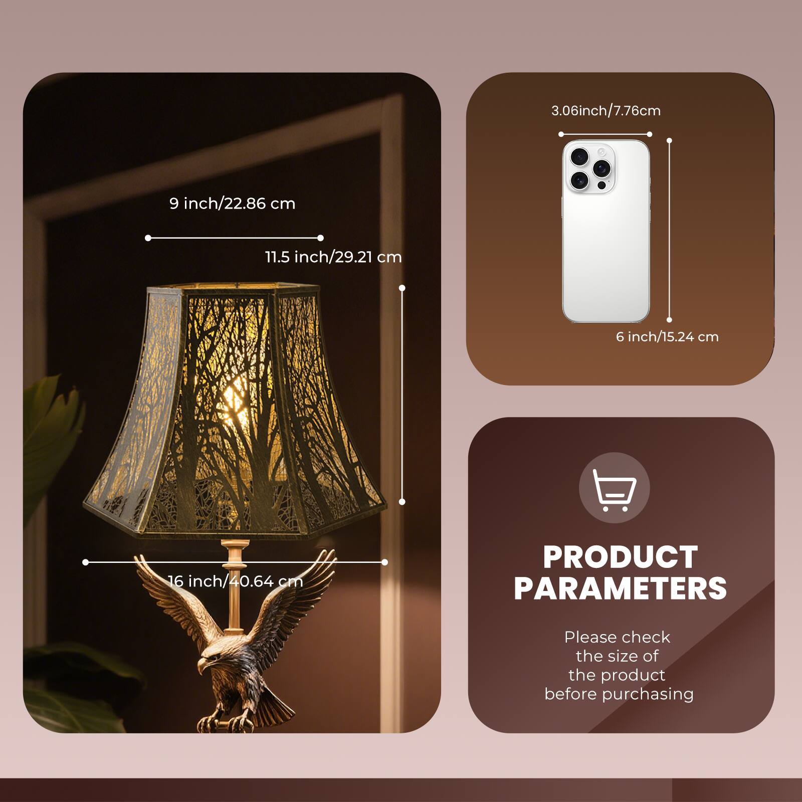 3.06inch/7.76cm, 6 inch/15.24 cm, 9 inch/22.86 cm, 11.5 inch/29.21 cm, 16 inch/40.64 cm, PRODUCT PARAMETERS, Please check the size of the product before purchasing