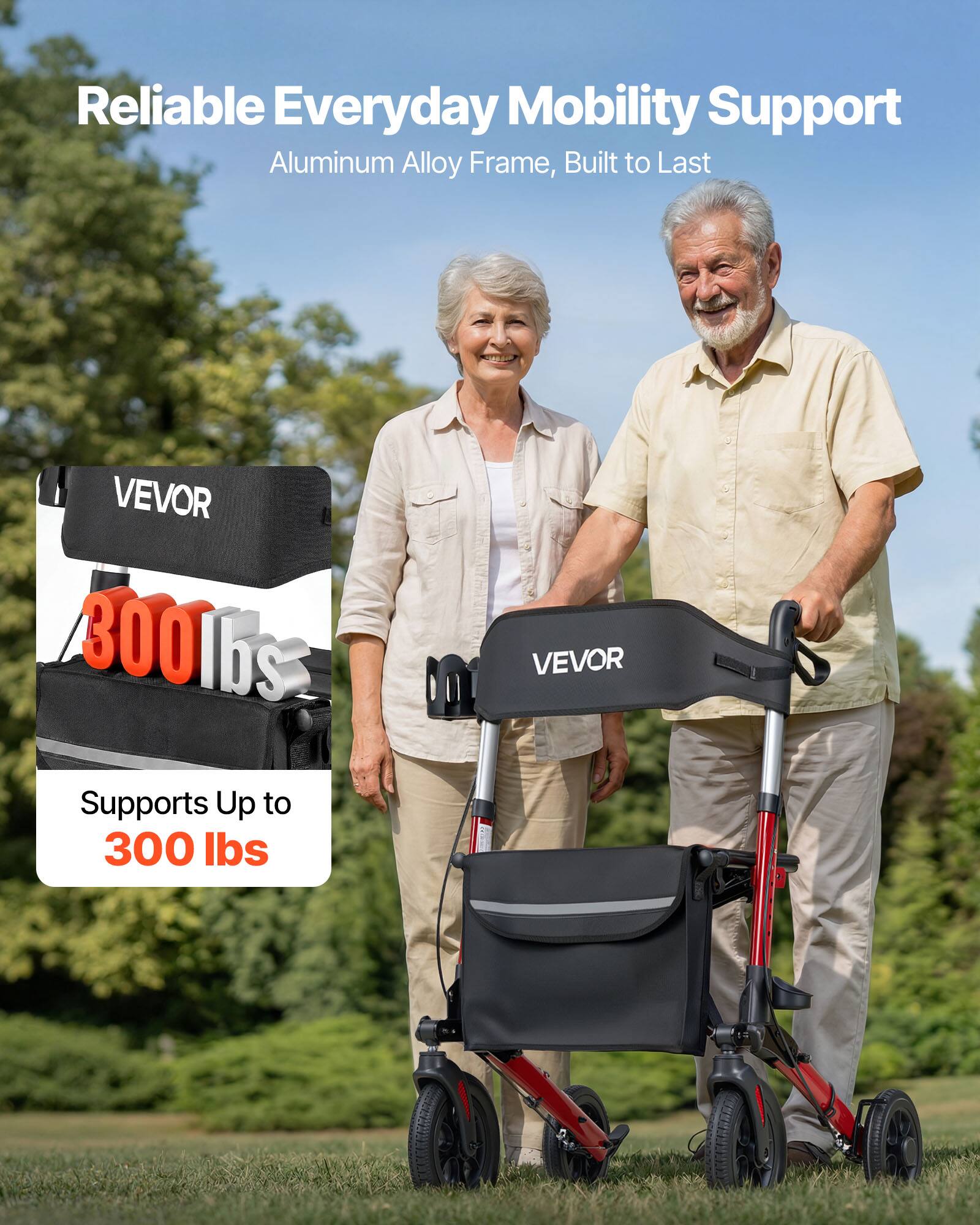 Reliable Everyday Mobility Support  
Aluminum Alloy Frame, Built to Last  

VEVOR  
Supports Up to 300 lbs