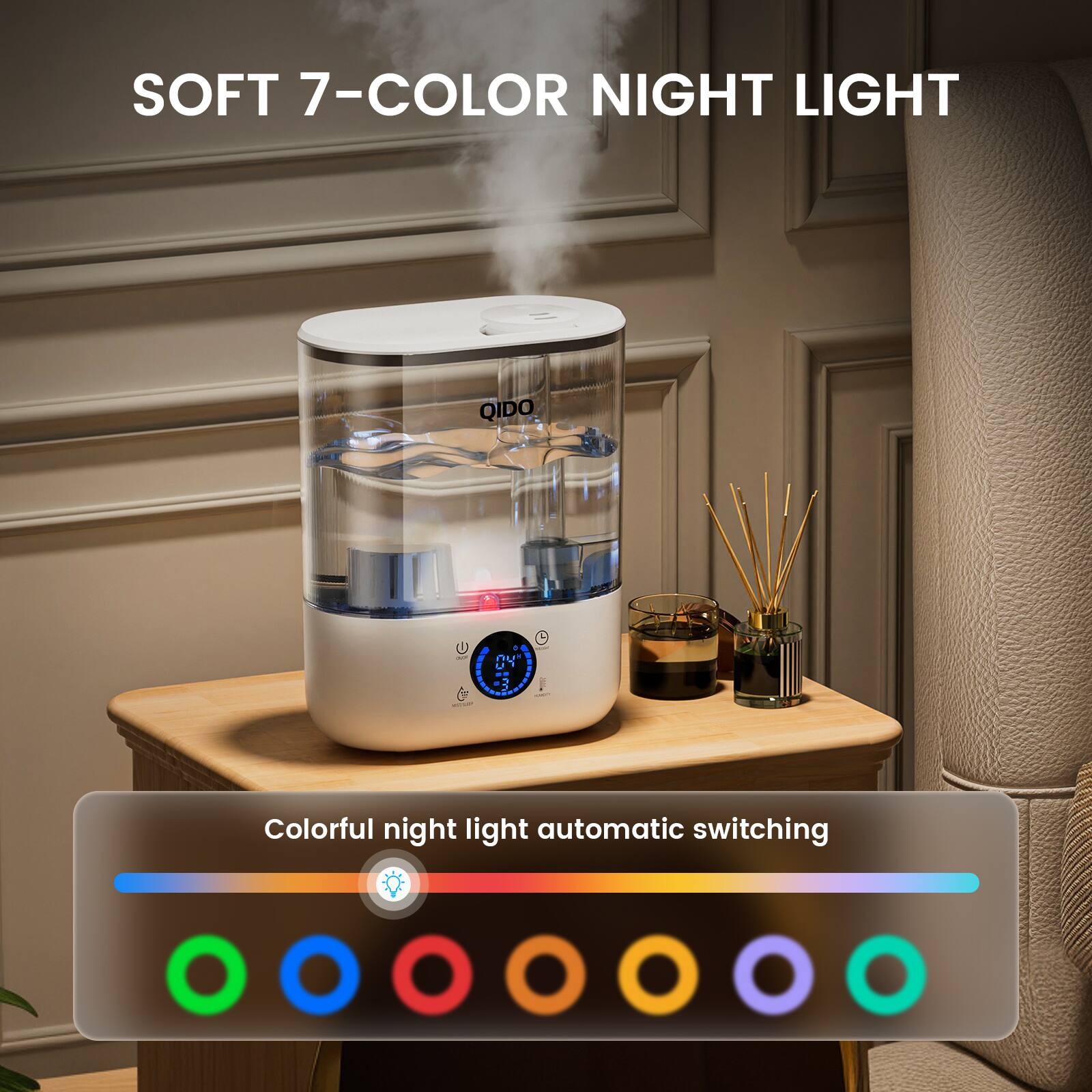 SOFT 7-COLOR NIGHT LIGHT

QIDO U C 3

Colorful night light automatic switching