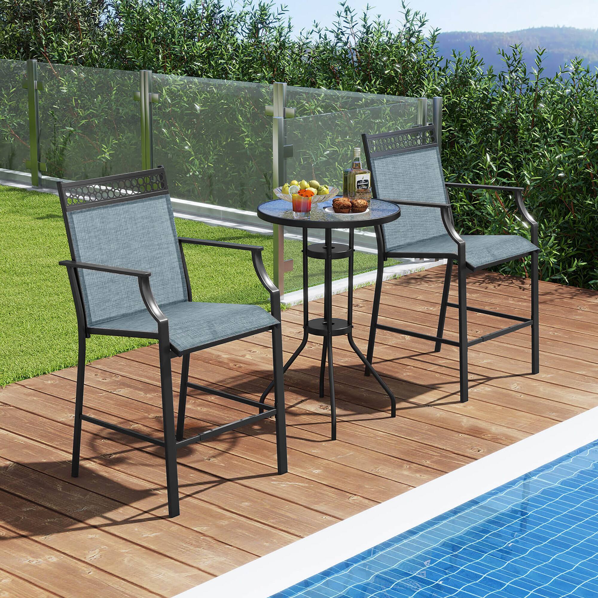 Alt View 3. Gymax - Gymax Outdoor Counter Stools Set of 4 w/ Footrest & Armrests Metal Frame for Backyard Blue - Blue.