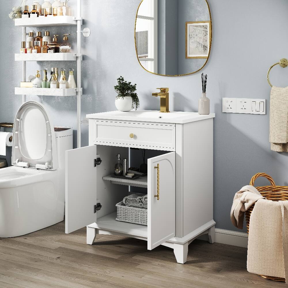 Alt View 1. Loheer - Loheer 28 inch bathroom vanity with sink White Freestanding Cabinet - White.
