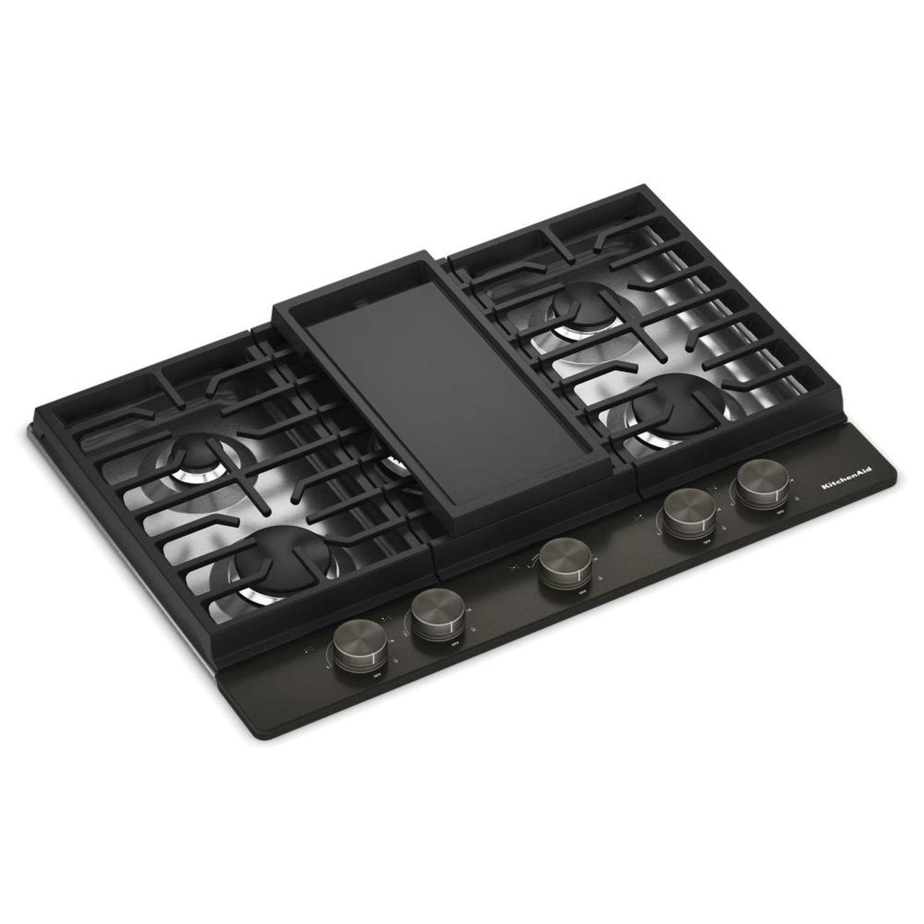 Angle. KitchenAid - 30 in. Wide 5 burners Gas Cooktop with Integrated Wok Grate - Black Ore.