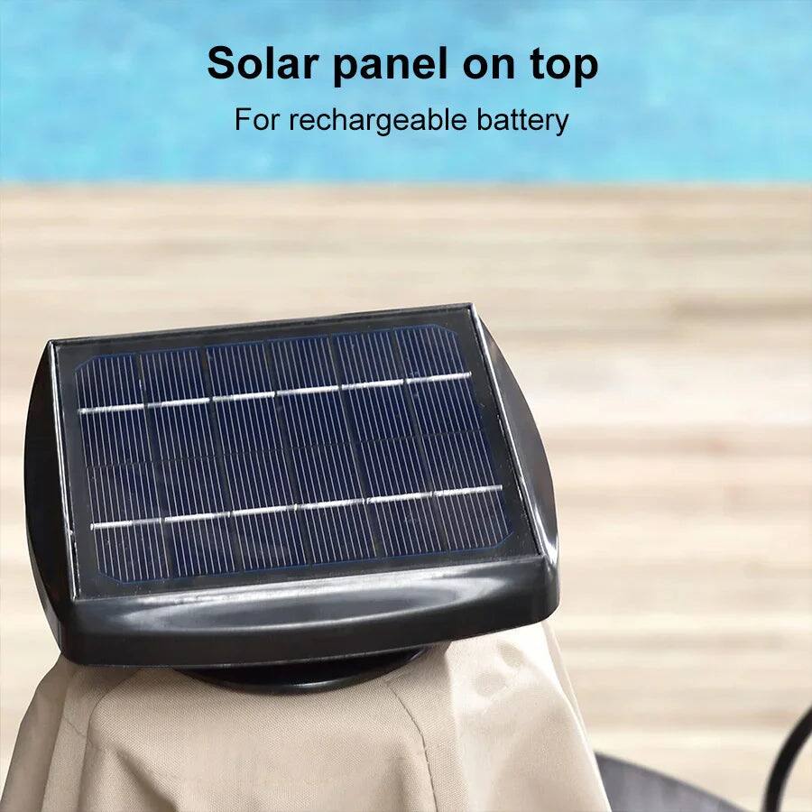 Solar panel on top  
For rechargeable battery