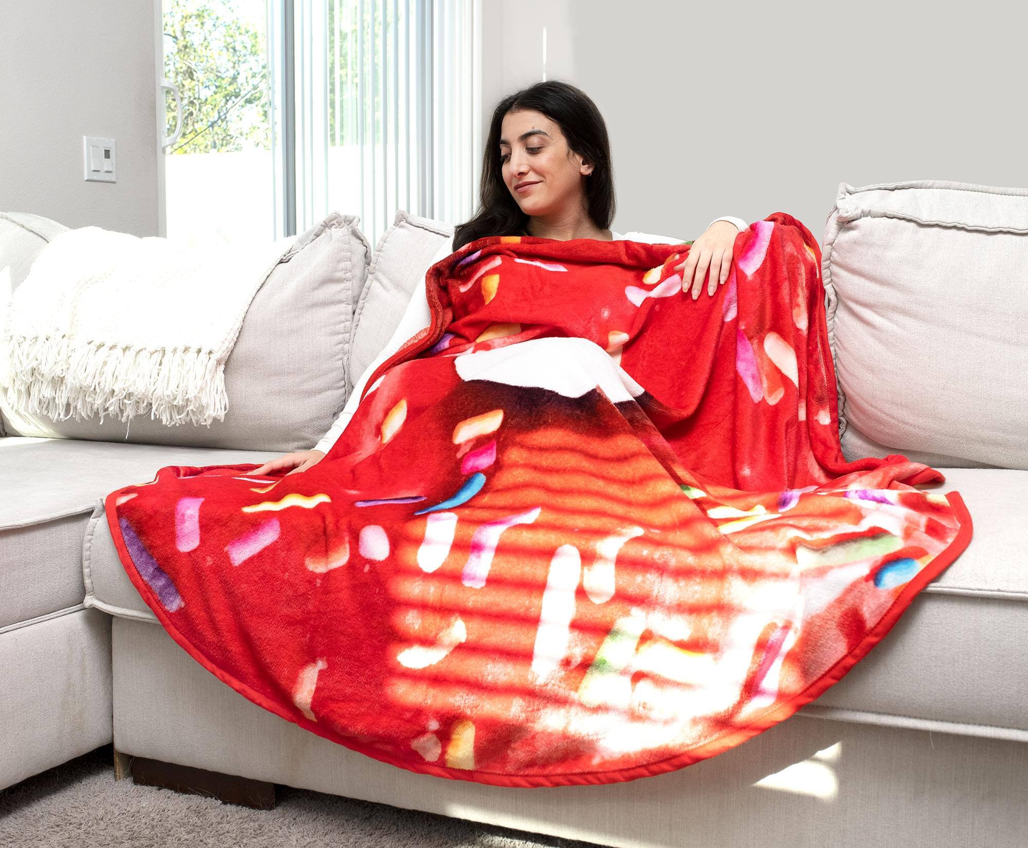 Alt View 4. Toynk - Sprinkle Donut Round Fleece Throw Blanket | 60 Inches - Red.