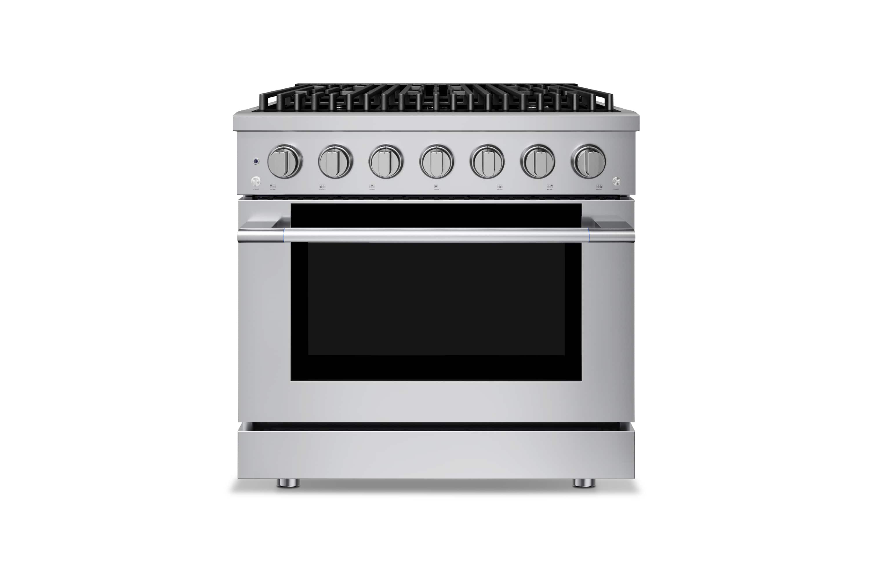 Front. Hauslane - HausPro 36 in. 6 Burners (20,000 BTU) Freestanding Dual Fuel Range - Stainless Steel.