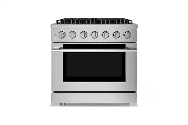 Front. Hauslane - HausPro 36 in. 6 Burners (20,000 BTU) Freestanding Dual Fuel Range - Stainless Steel.